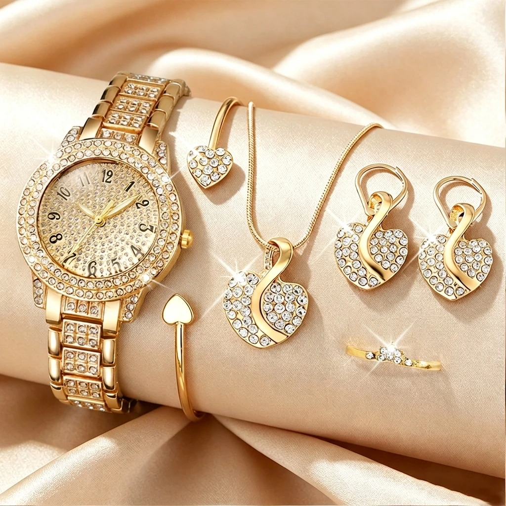 Luxury Watch For Girls - 6PCS Fashion Rhinestone Women Watch Heart