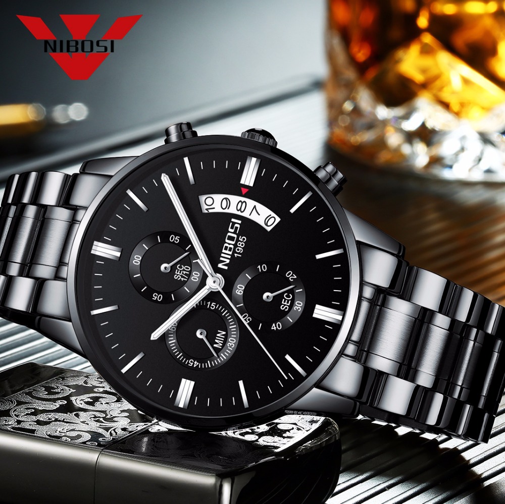 NIBOSI Stainless Steel Black Q - Luxury Watch Manufacturers ulasan dan harga