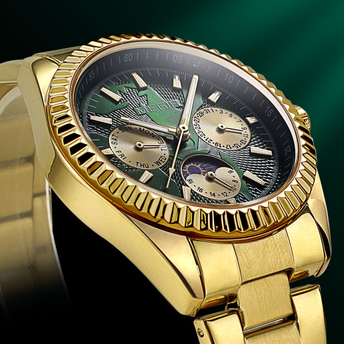 MEGIR Men's Quartz Watch with  - Luxury Watch Green Dial ulasan dan harga