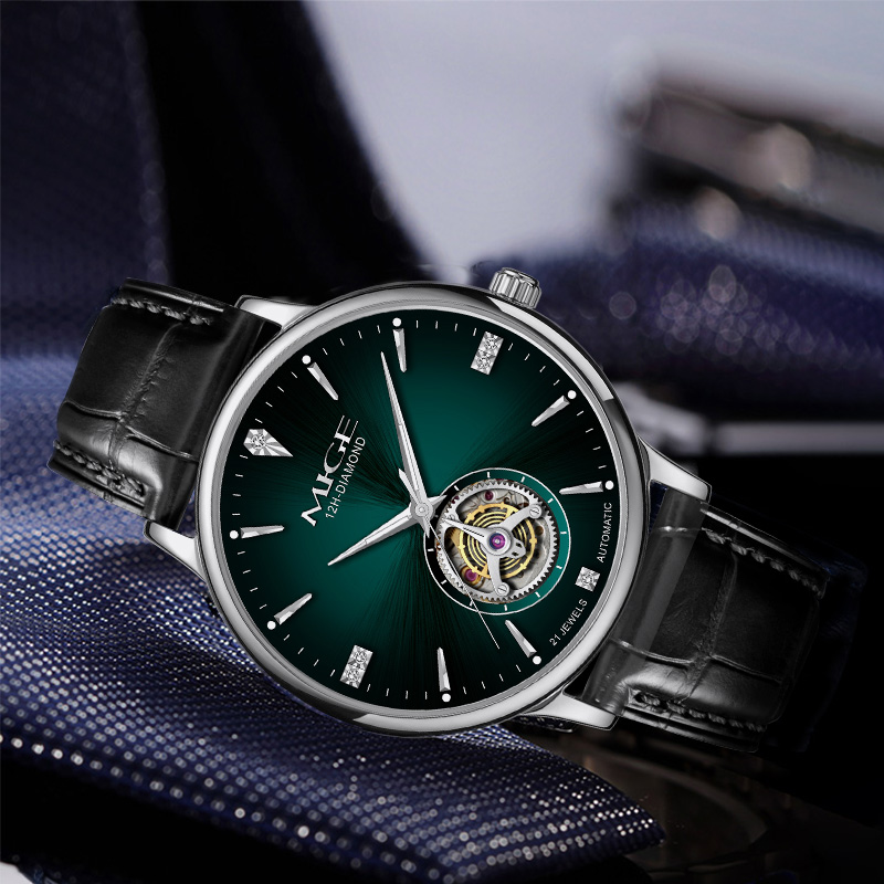 MIGE Thin Mens Open Heart Auto - Luxury Watch Green Dial ulasan dan harga