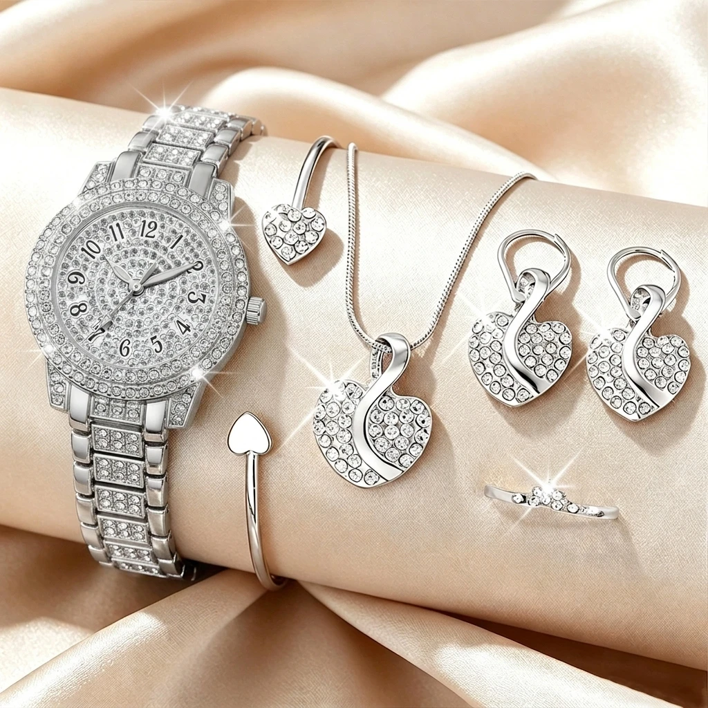 6PCS Fashion Rhinestone Women  - Luxury Watch For Girls ulasan dan harga